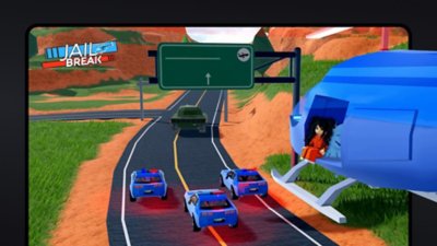 Jailbreak police cars and helicopter on the desert highway